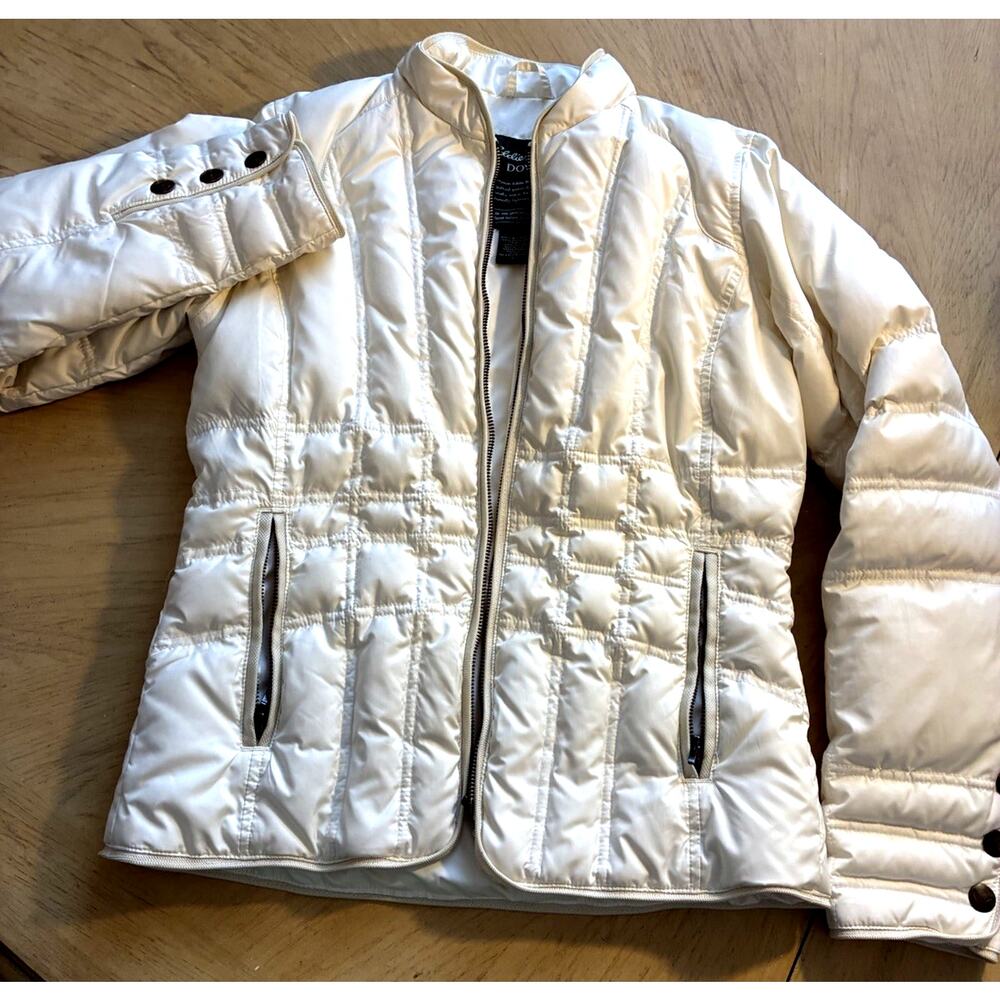 EDDIE BAUER DOWN LIGHTWEIGHT PUFFER JACKET White Quilted Bronze Button Women